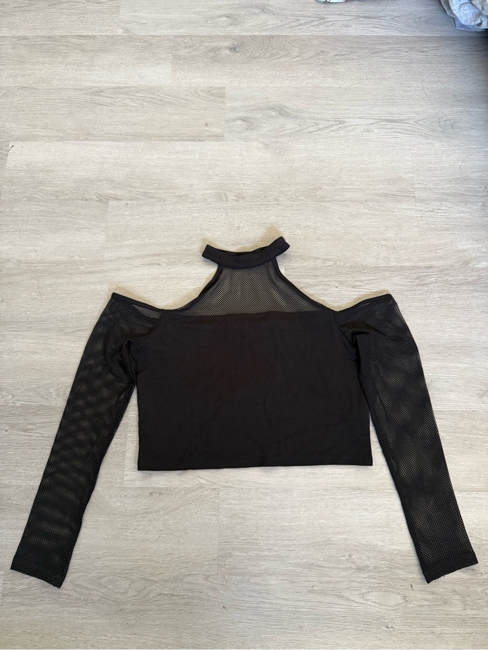 Killstar Black Cold-Shoulder Mesh Crop Top